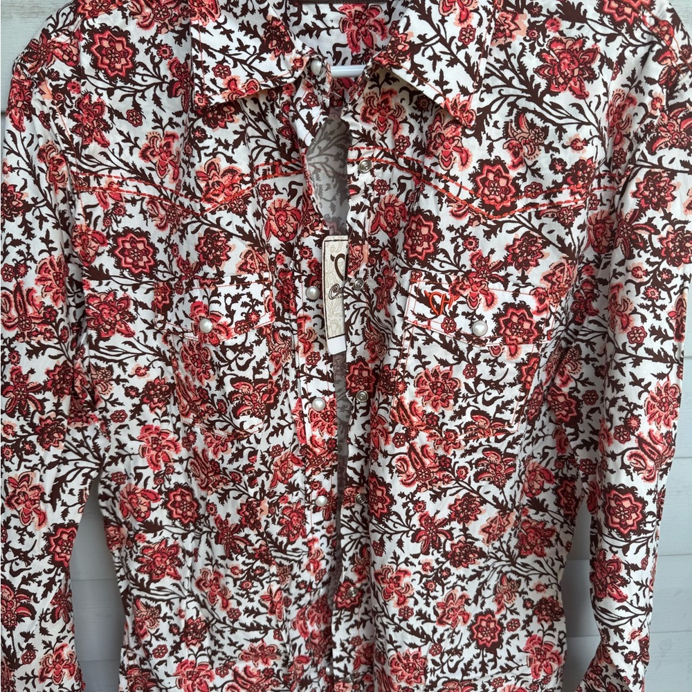 Floral Button Down Shirt in Red and Brown